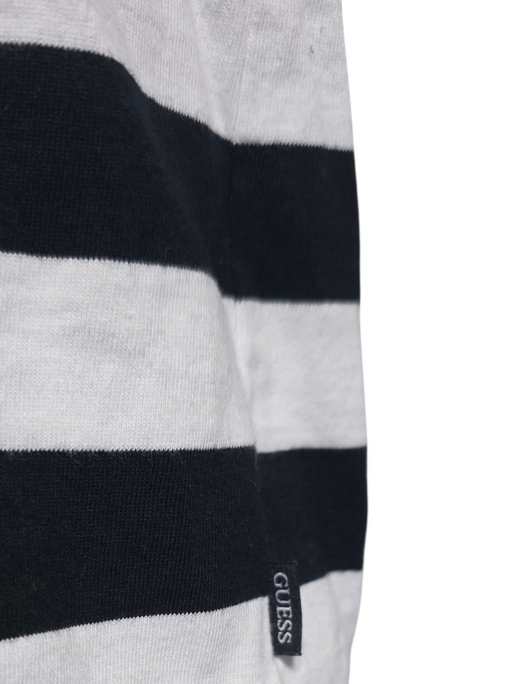 Guess Cotton Mens Black and White Horizontal Stripe Crew Tee Size XL - Picture 2 of 5
